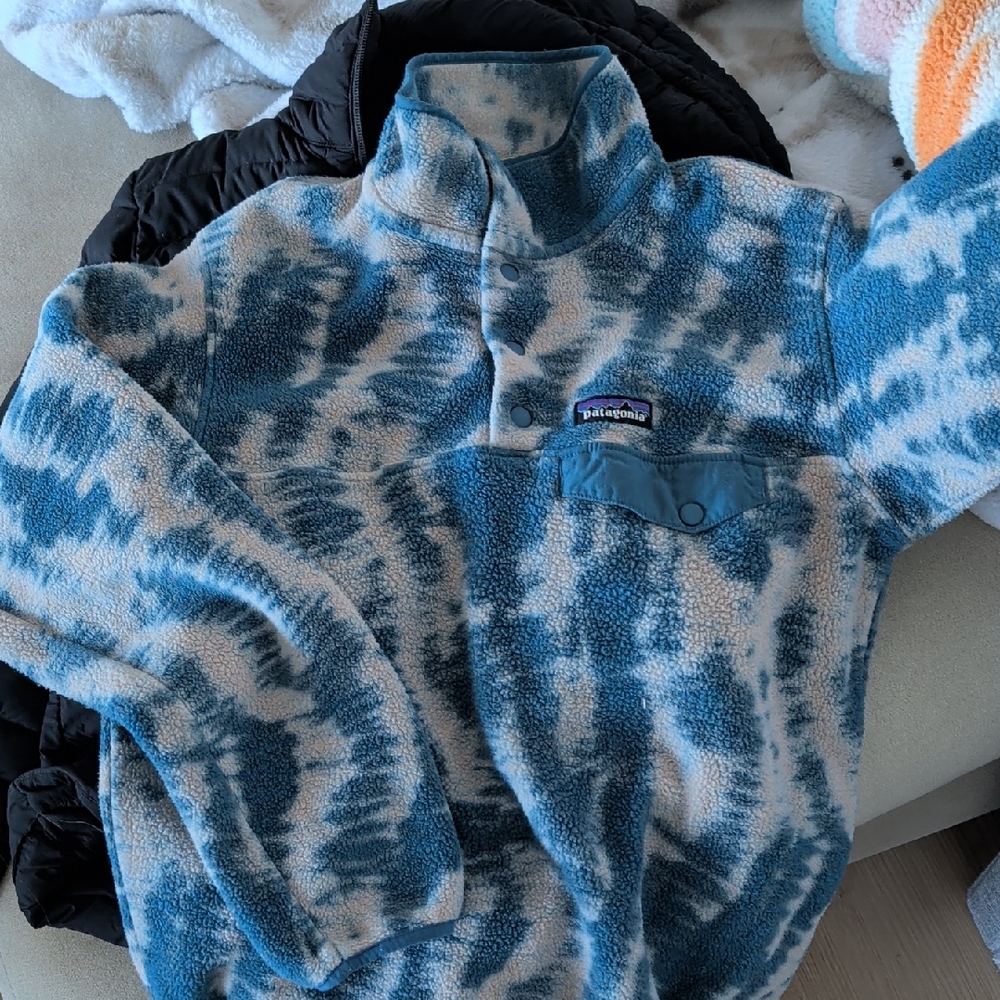Patagonia Teal and Beige Fleece Jacket